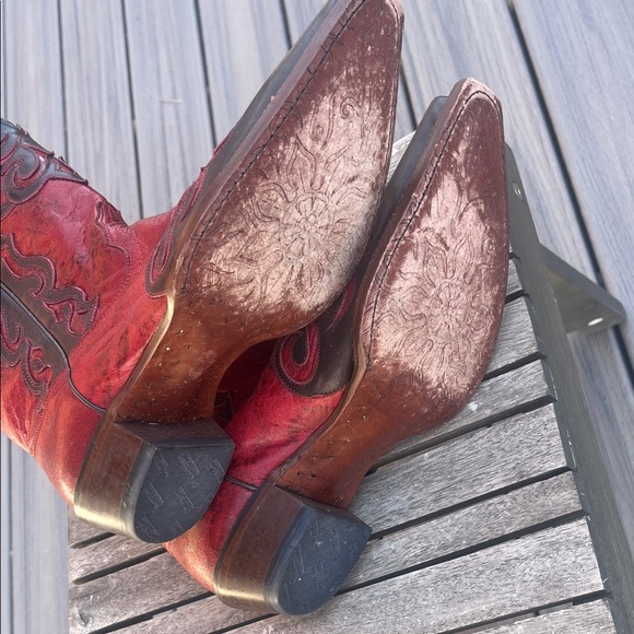 Tony Lama Women’s Red and Brown Leather Cowboy Boots - Picture 6 of 9